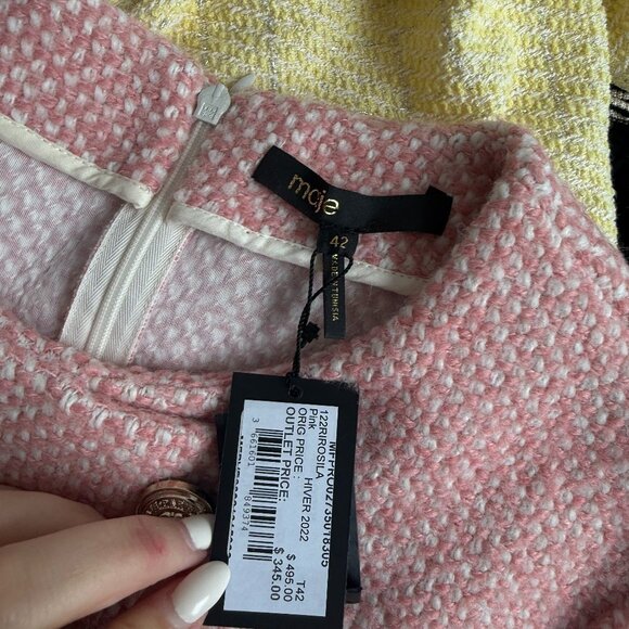 NWT Maje Rirosila Mini Dress Pink Tweed Double Breasted Short Sleeves Buttons - Picture 3 of 8
